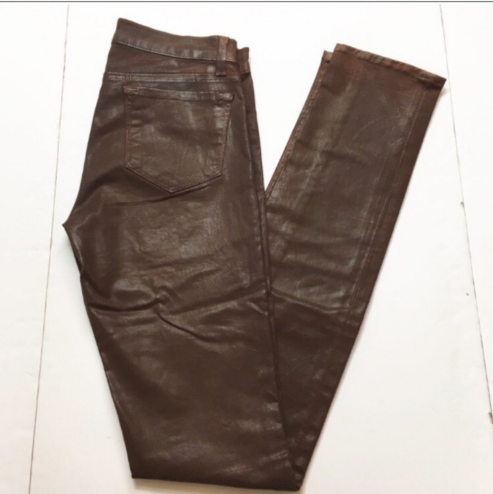 J Brand Brown Coated Pencil Skinny Jeans